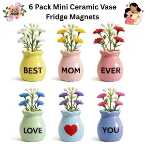 6-Pack Cute Mini Ceramic Vase Refrigerator Magnets - Home Decor Mom Gifts, Flowers-Compatible (Mother's Day, Birthday)
