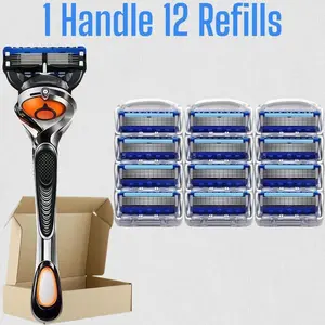 Men's Shaving Razor Set, 1 Handle & 12-48 Replacement Blades, 5-Layer Blade Technology, Nano-Cut Precision, Stainless Steel, Waterproof, Shaver Razors