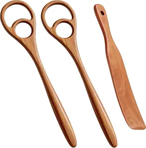 3 Sets Wooden Dough Mixer & Scraper Kits with Double-hole Design, Manual Baking Tools for Dough Mixing Bread Leavening Egg Beating