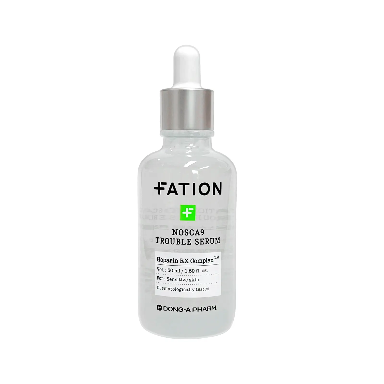 FATION Nosca9 Trouble Serum 1.69 fl oz. (50ml) - Rapid Soothing Formula with Heparin RX Complex for All Skin Types - Moisturizer & Hydrator - Korean Skincare