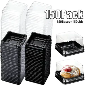150 Pcs Mini Cake Boxes 3 Inch, Individual Mini Cake Containers, Clear Plastic Dessert Egg-Yolk Puff Mooncake Muffins Box with Lids, Cheesecake Containers for Wedding Birthday Party Favor