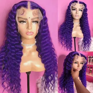 Gorgeous Blue Colored Loose Curly Lace Front Wigs Pre Plucked Long Water Wave Wigs Glueless Loose Curls Wig Heat Resistant Dark Blue Loose