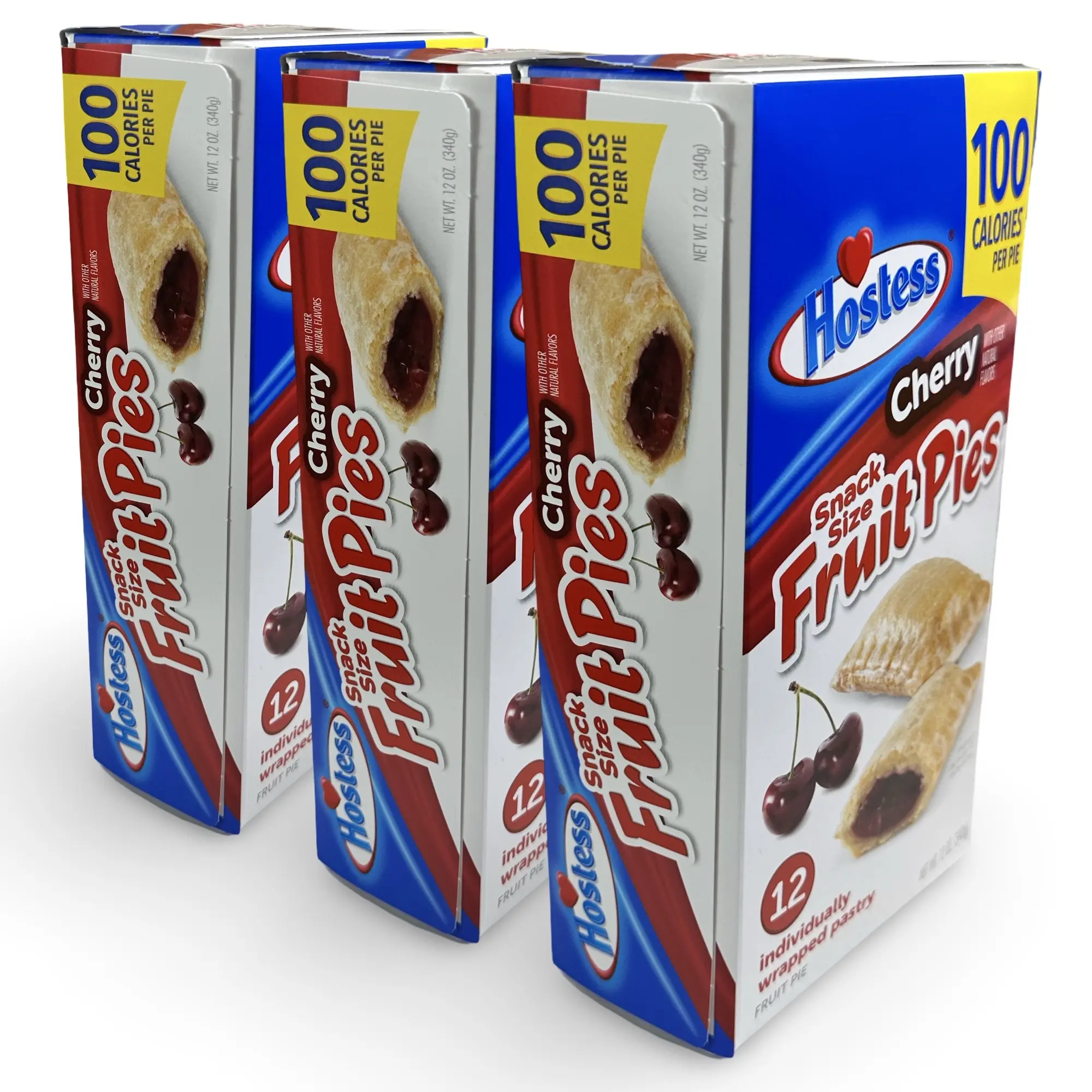 Hostess Snack Size 100 Calorie Mini Fruit Pies | 3-Pack, 12 Count Box | Cherry (36 Pies Total)