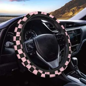 Pink Checkered Steering Wheel Cover
