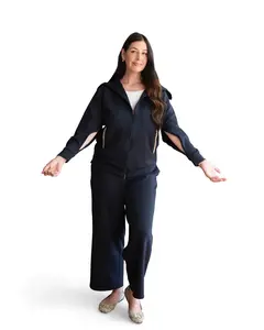 KickIt Recovery Set with Dual-Way Front Zipper, Interior Drain Pockets, Underarm Zippers for Medical Access