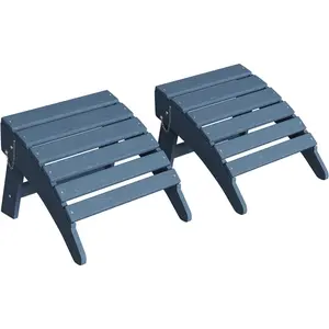 GAOMON Folding Adirondack Ottoman Set of 2, HDPE Outdoor Footrest for Adirondack Chair, All-Weather Resistant for Deck Backyard Patio Outside Poolside Porch Lawn - Navy Blue
