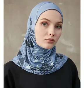Modefa One Piece Instant Sports Hijab - Geometric Tiles - Blue