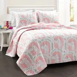 Lush Decor Inspirational Unicorn Reversible Quilt Set Twin Size 2-piece and Full/Queen Size 3-pieces Sweet Unicorn Pattern Reversible 100% Polyester