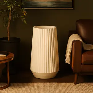 White Resin Large Ribbed Floor Decorative Vase