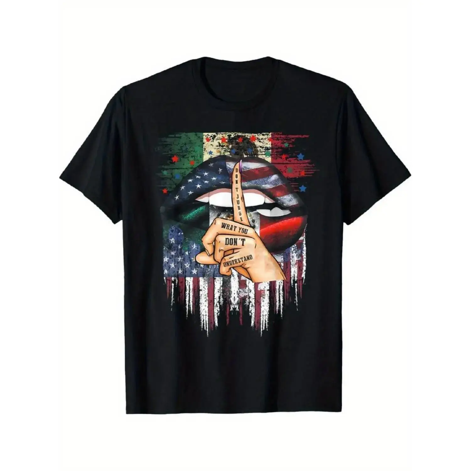 Women's Casual Short-Sleeve Cotton Patriotic Mexican American Flag Graphic T-Shirt, Women's Daily Top