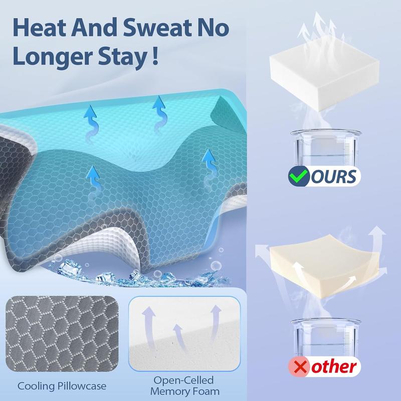 Cervical Pillow, Ergonomic Pillow for Neck and Shoulder Pain Relief with Cooling Ice Silk Pillowcase, Orthopedic Neck Bed Pillow for Side, Back and Stomach Sleepers