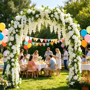 Artificial Vines Artificial Wisteria Flowers 12Pcs 43.3 Inch/Piece Dense Fake Wisteria Vine Ratta Hanging Garland Silk Flowers String for Decorative Home Party Wedding Garden Decorations Artificial Flowers For Outside