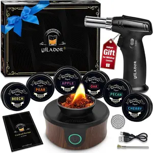 Electric Whiskey Smoker Kit with Torch, Home Bar Gift for Whiskey Lover, 6 Wood Chips – Infuse Rich Smoky Flavors in Bourbon Old Fashioned & Cocktails, Birthday Gifts for Him, Husband (Without Butane)