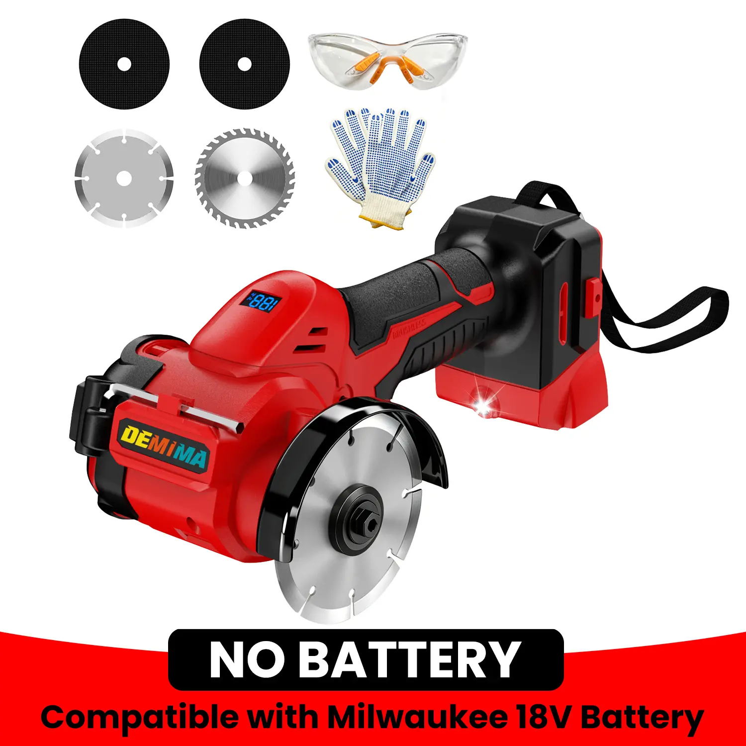 DEMIMA Cordless Cut Off Tool Compatible with Milwaukee 18V Battery, 3-Inch Brushless Mini Cut Off Saw 18000 RPM with Variable Speed, Includes 4 Cutting Wheels for Metal, Wood & Plastic (Tool Only)