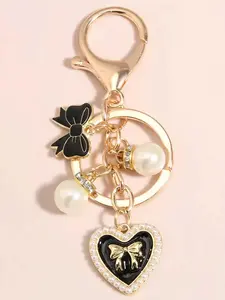 Fashion Heart & Bow & Faux Pearl Decor Keychain, Fashionable Alloy Keychain, Cute Keychain for Women & Girls, Keychain for Car, Key, Keychain For Bags, Trendy All-match & Exquisite Keychain for Birthday Gift