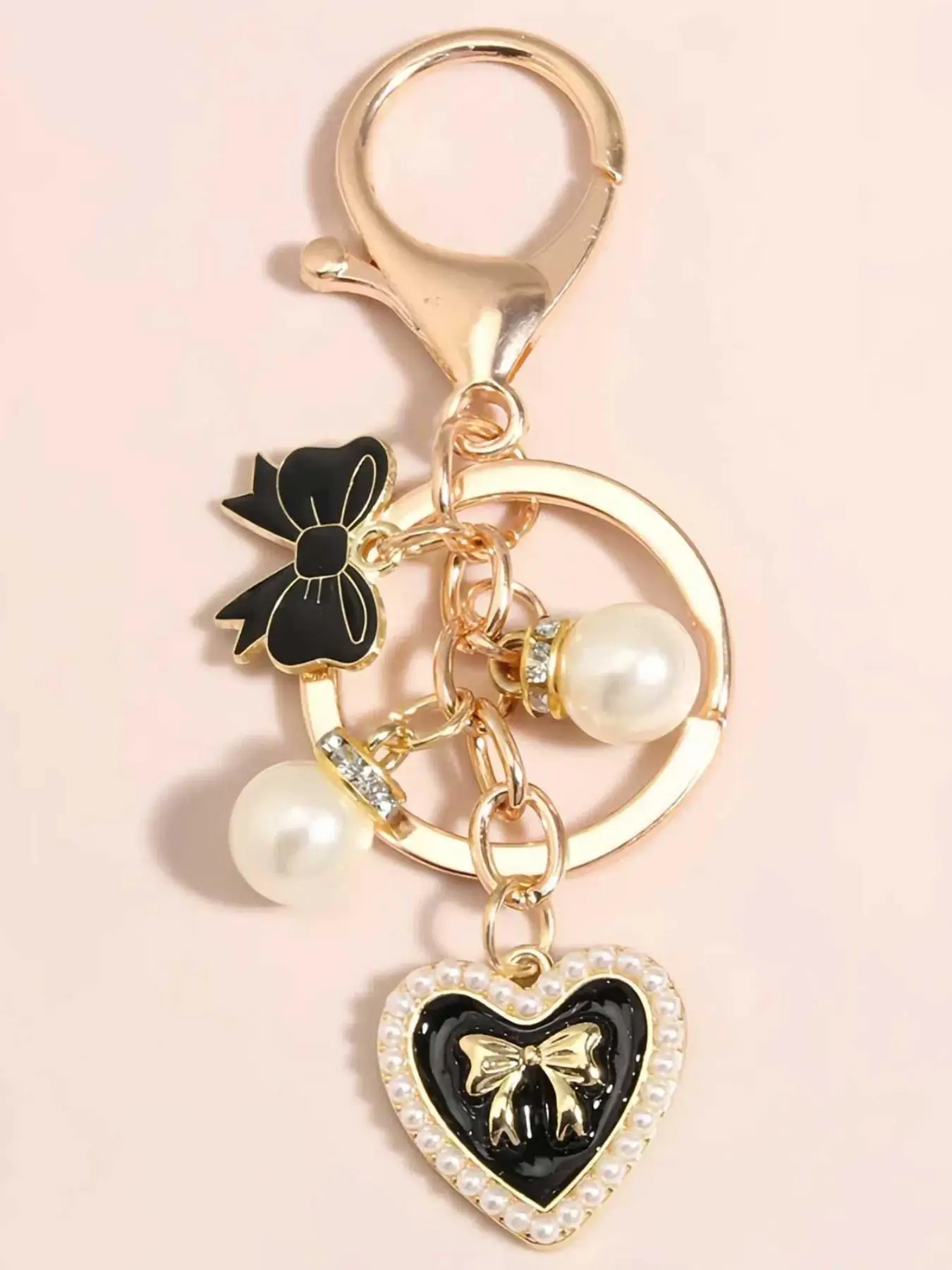 Fashion Heart & Bow & Faux Pearl Decor Keychain, Cute Keychain for Women & Girls, Keychain for Car, Key, Trendy All-match & Exquisite Keychain for Bir