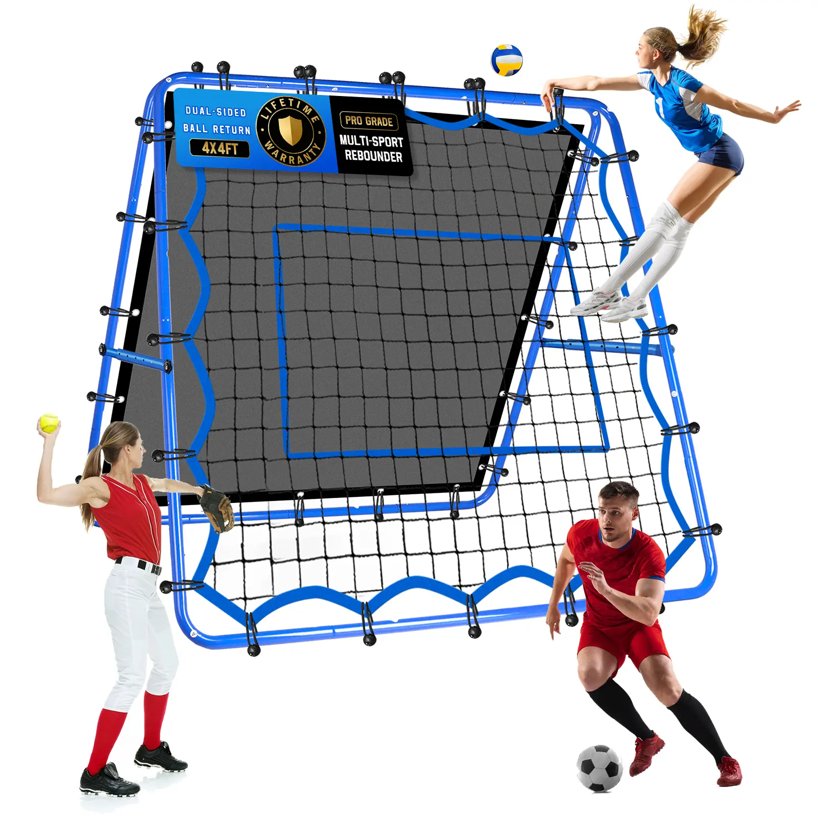 Winthai Dual-Sided Soccer Volleyball Baseball Rebounder Net, Fast & Slow rebound speed Training for Control, Passing Practice, Easy Setup Baseball/Lacrosse/Volleyball Rbounder Gifts Aids & Equipment for Kids,Teens & Adults