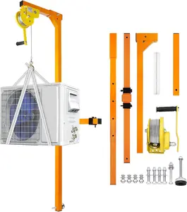 Air Conditioner Lifting Tool, 50 FT Lifting Height Air Conditioner Lifting Cranes, 400 LBS Load Capacity, Crane Bracket for Installation of Outdoor Air Conditioner, Manual Winches, Orange