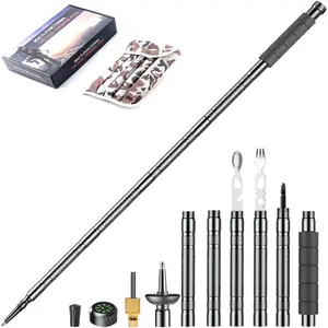 Trekking Pole Tactical Walking Stick, Multifunctional Lightweight Aircraft Aluminum Collapsible Survival Hiking Pole with Storage Bag for Women Men Seniors Camping Backpacking