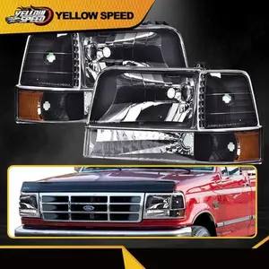 Headlights W/Corner Signal Bumpe Lamps Fit For 1992-96 Ford F150/250/350 Bronco