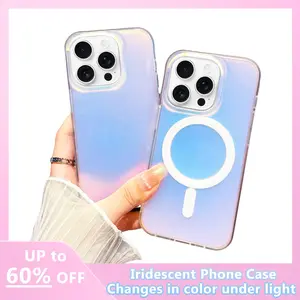 Caseethy Holographic Iridescent Rainbow Phone Cases for iPhone 11,12,13,14,15,16 pro max Accessories Protection Wireless Shockproof Magnetic twilight strawberry shortcake unique monkey pattern junky ipad sil cone suction fashion camo pattern phone case