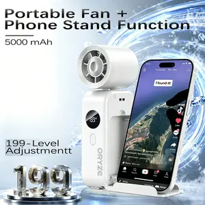 Multifunctional Handheld Turbo Fan: Built-in Stand, Turbo Boost Technology, 199 Adjustable Speed Levels, Foldable, Includes Waist/Neck Clip — Ideal for Travel & Outdoor Use — Perfect Father's Day Gift