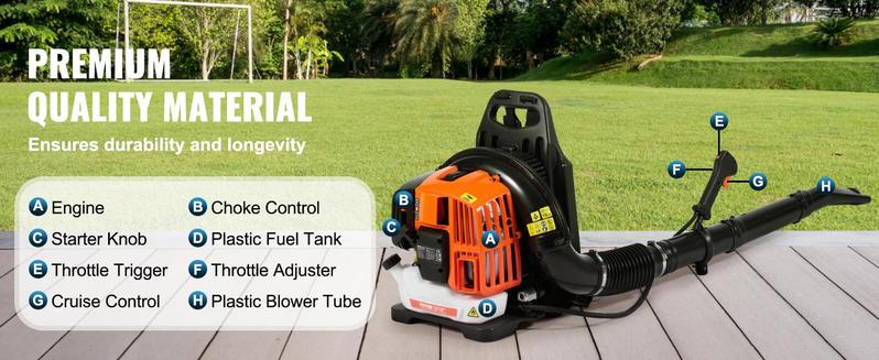 VEVOR Backpack Leaf Blower, TikTokShopBlackFriday, 52CC 2-Cycle Leaf Blower with 1.37L Fuel Tank, 480CFM Air Volume 175MPH Speed, Ideal for Lawn Care, Leaf Cleaning, and Snow Removal
