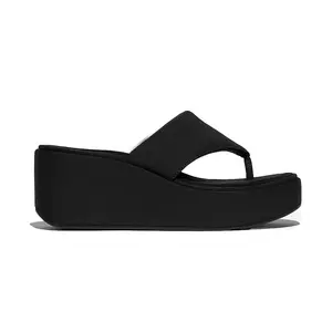 Women's Platform Wedge Toe-Post Sandals (All Black)