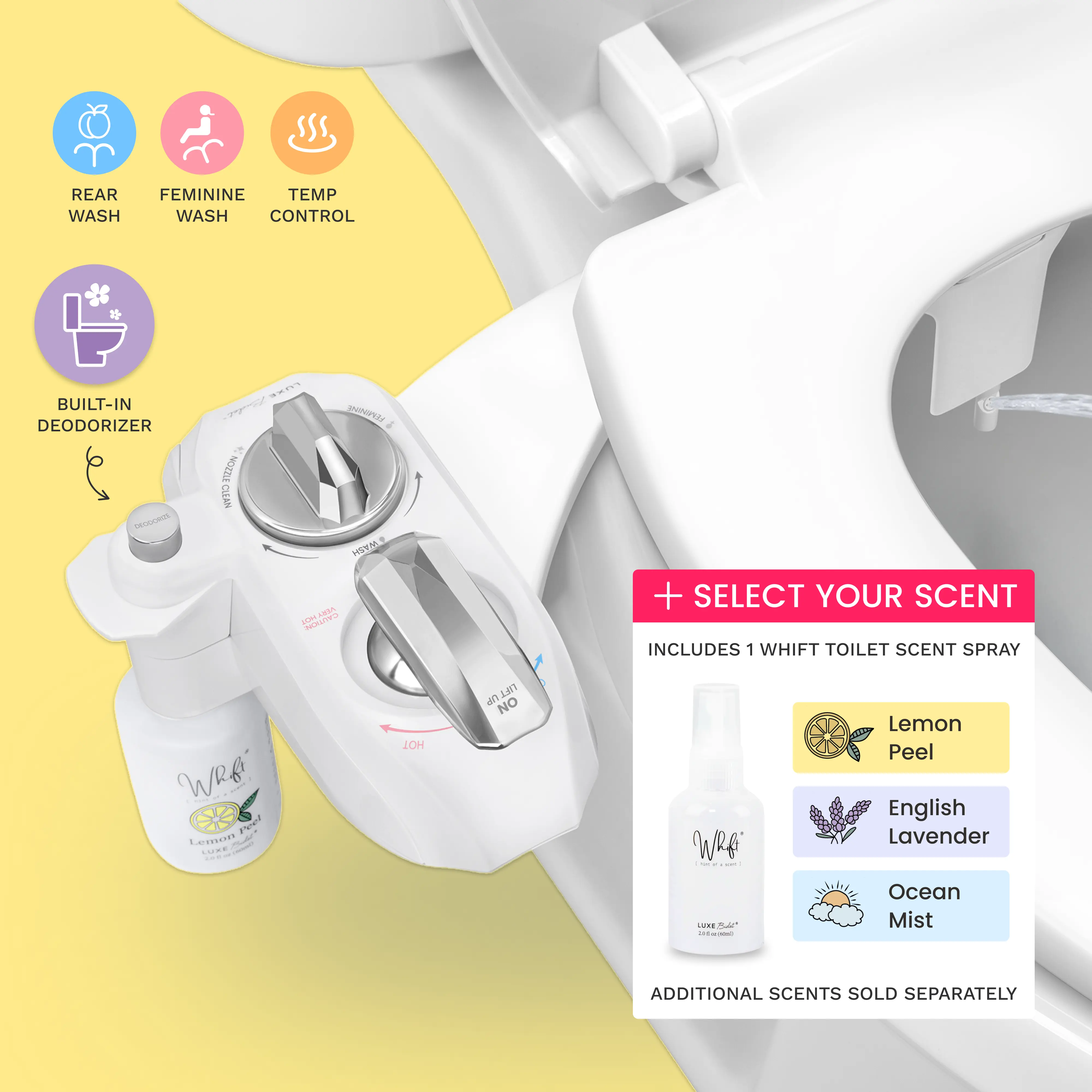 WHIFT 320 Bidet Bundle - Warm Water, Deodorizing spray included, Easy Install, Rear and Feminine Wash