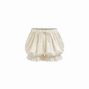 Cider Lace Trim Bubble Hem Mid Rise Bloomer Shorts