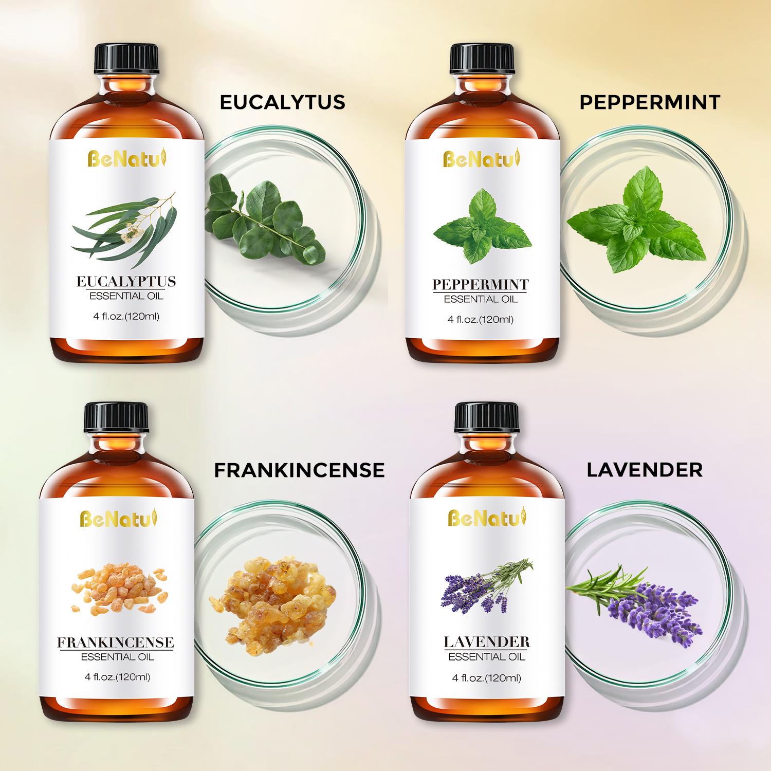 Benatu Essential Oil, Peppermint, Lavender, Eucalyptus, Frankincense For Diffusers, Humidifier Car Air Freshener, Soap Making, Candles, Christmas And New Year Gifts, DIY Candles/Soap 120ml