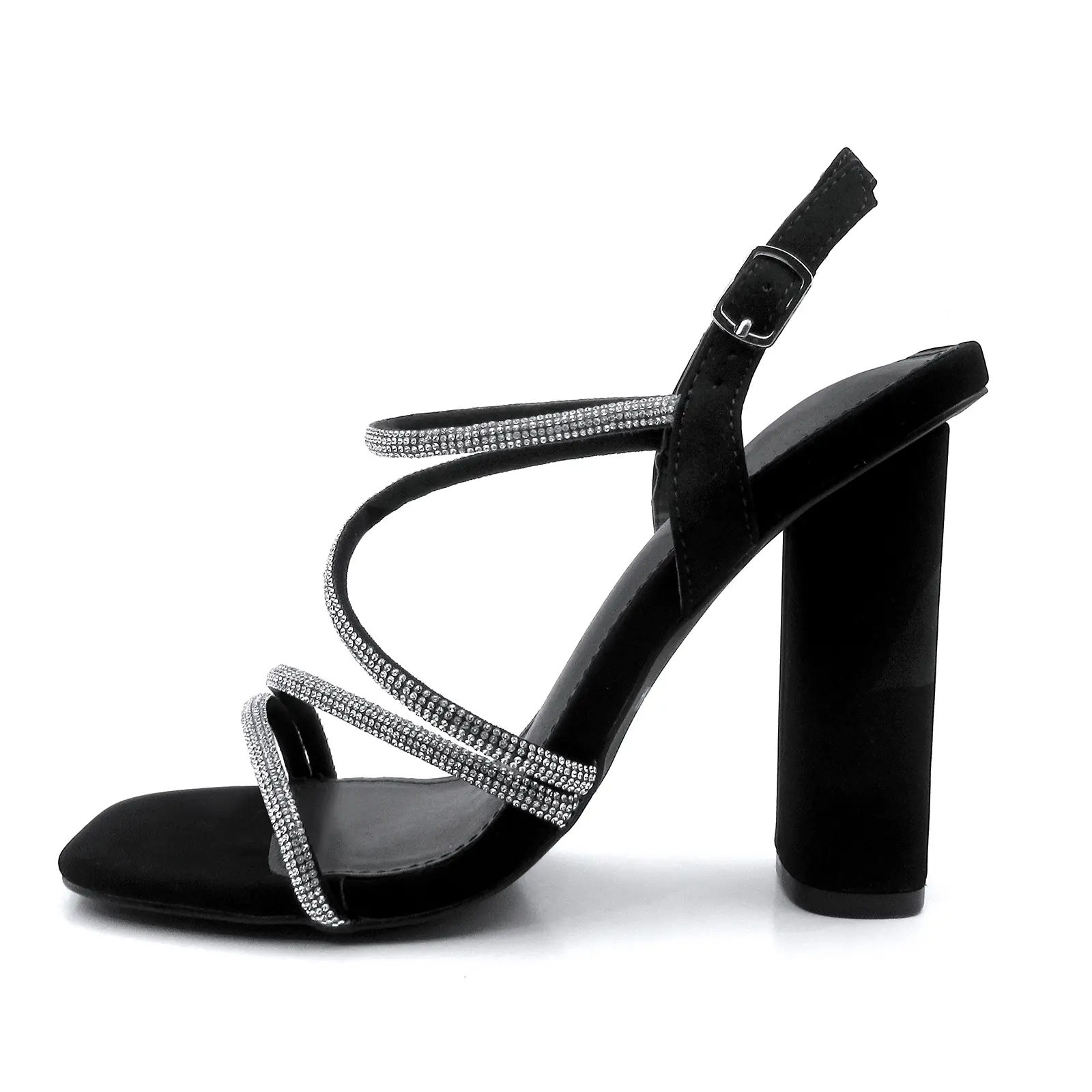 Women's Rhinestone Buckle Heeled Sandals - Elegant Open Square Toe, 3-Inch Block Heels, Cushioned Insole, Comfortable Statement Shoes for Bridal Wedding Parties, Casual Bridal Wedding Footwear, Comfortable Heels, Chic Classic, Ankle, Breathable, 3 In, Ant