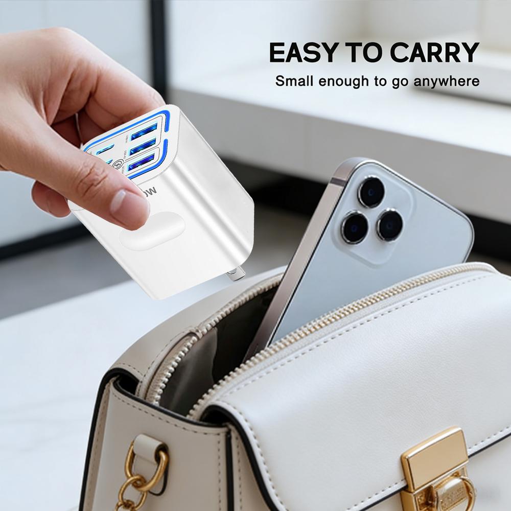 KAXOE 2pcs 50W 3 Type-C + 3 USB 6 Ports Mobile Phone Fast Charging Adapter USB Type C QC 3.0 Qiuck Charge Adapter Travel Charger Wall Charger for iPhone 17 Pro Max 16 15 14 13 12 for Samsung