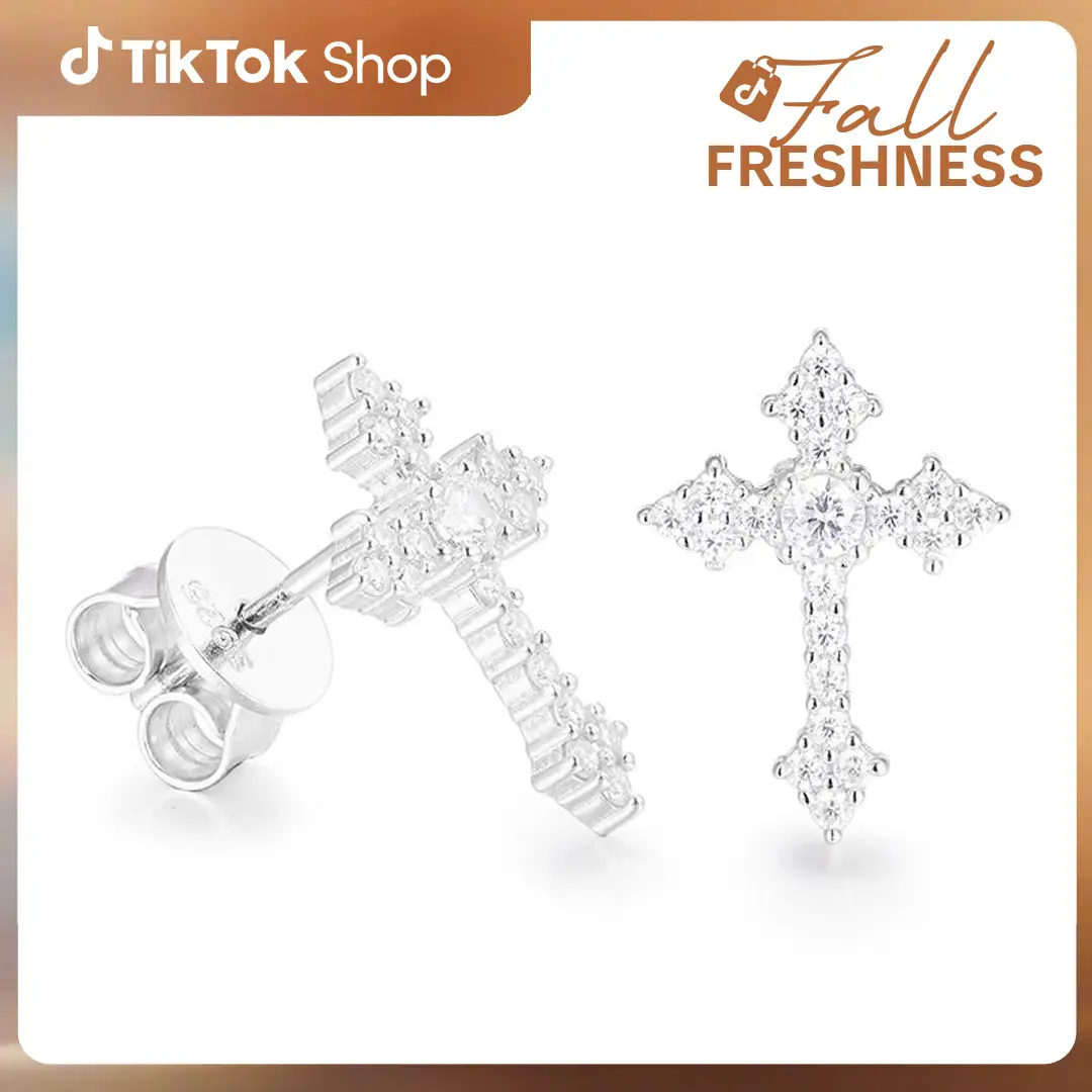 【#E235】UCCIYO Synthetic Moissanite Earrings Women's 925 Sterling Silver Cross Earrings Men's Hip Hop Jewelry Party Gifts Couple Gifts FallFreshness