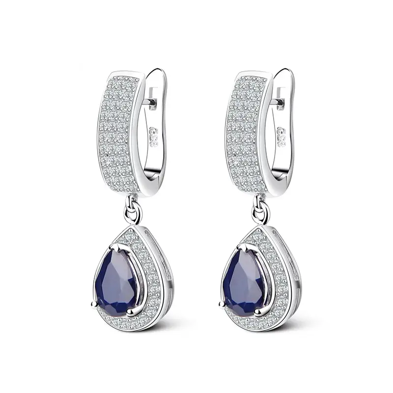 1.29ct Natural Sapphire Gemstone Drop Earrings Solid 925 Sterling Silver Fine Jewelry Gift For Women Wedding GB  #Love Story #Valentine's Day