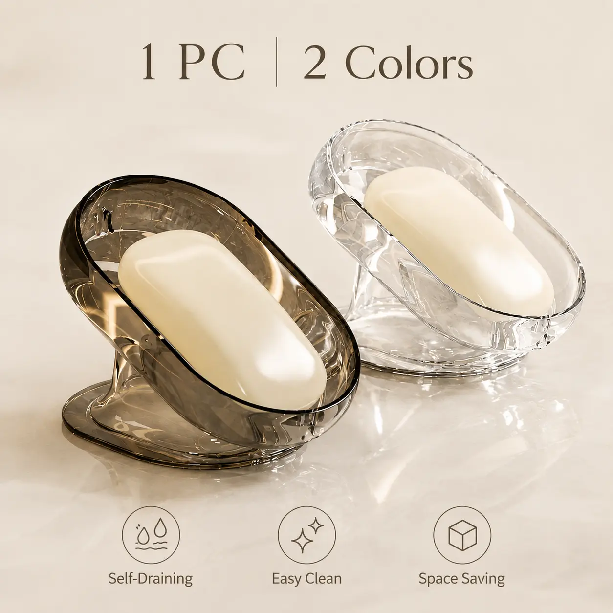 1/2 Pc Oval Soap Dish, Bathroom Organizer, Durable Clear Plastic Soap Holder for Shower or Bathtub Décor, Suitable for Bathroom and Kitchen, Easy-to-Clean Space-Saving Soap Tray, Bathroom Accessories, Soap Rack, Soap Bar Holder - MM2