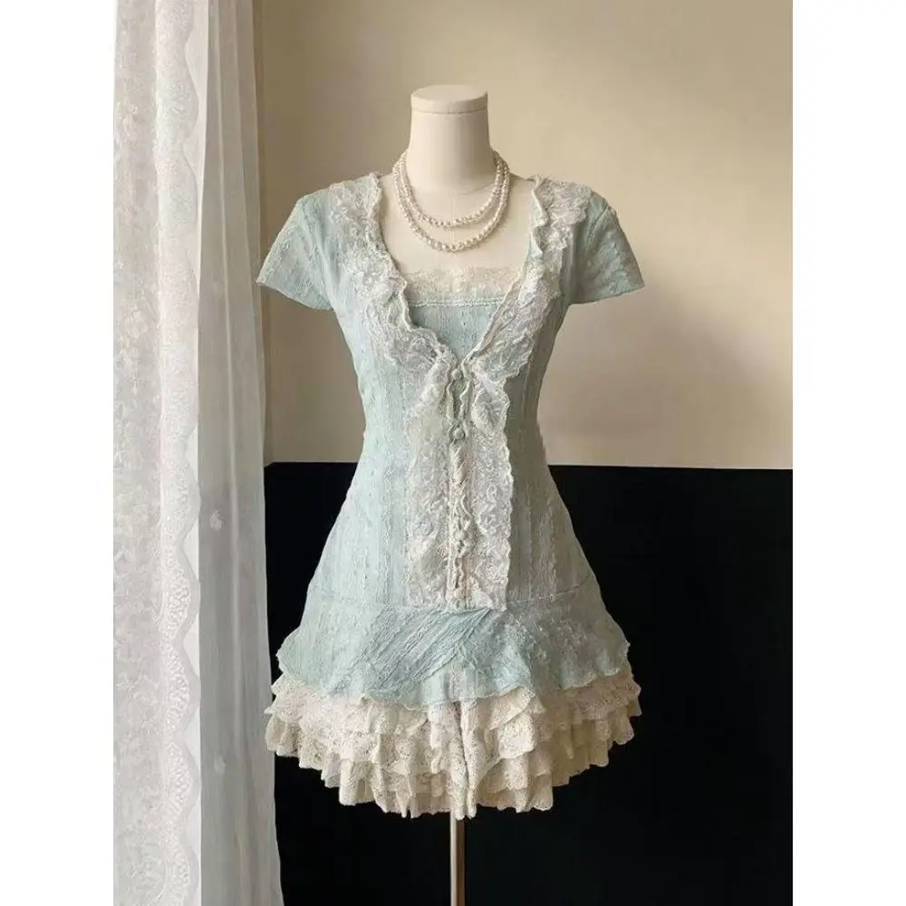 Women's 2-Piece Kawaii Vintage Japanese Lolita Outfits - Sweet Top & High-Waist Mini Dress, Kawaii Look Women's Clothes for DIY Specialty Supply Styling