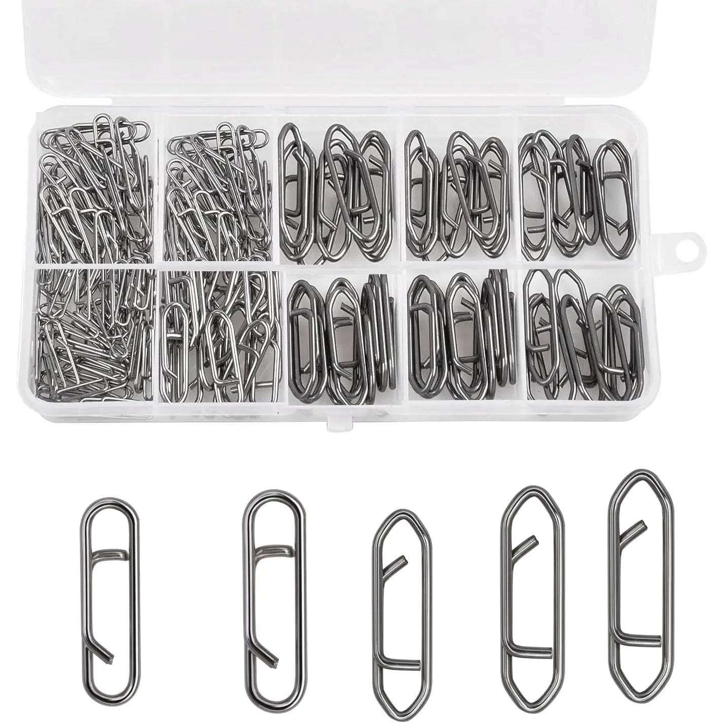 200 count Fishing Power Clips, High Strength Speed Clips Stainless Steel Quick Change Clip, Freshwater Saltwater Crankbait Popper Lures Fast Link Snap Connector