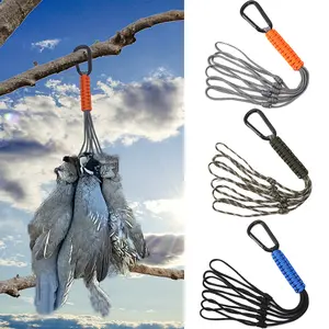 Duck Carrier Rope Set with 6 Rings, Lightweight Neck Strap Duck Clip, Ideal for Small Game Carrying, Poultry Hunting Gear, Nylon Braided Tool Leash