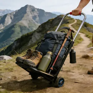 High Load-Bearing Foldable Heavy Duty Cart, all-terrain anti-impact rubber tires. Retractable high-toughness frame, 110lbs/50kg load-bearing. Sturdy body for long use, foldable portable, multi-purpose luggage, shopping, storage and camping cart.