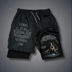 Lorna Shore Summer Unisex Jorts Outfit Graphic Shorts Double-Layer Sports Shorts with Elastic Waistband & Drawcord for Comfortable Wear