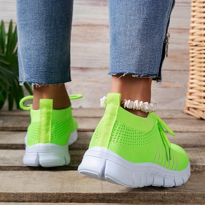 Women's Neon Green Athletic Sneakers - Breathable Mesh Fabric, Lightweight Running Shoes with EVA Sole, Lace-Up Low Top Design, All-Season Casual Footwear
