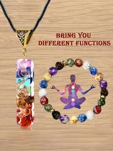 Seven Chakra Energy Crystal Beaded Bracelet & Necklace Set, Multi-Gemstone Pendant, Rainbow Crystal Yoga Meditation Jewelry Gift