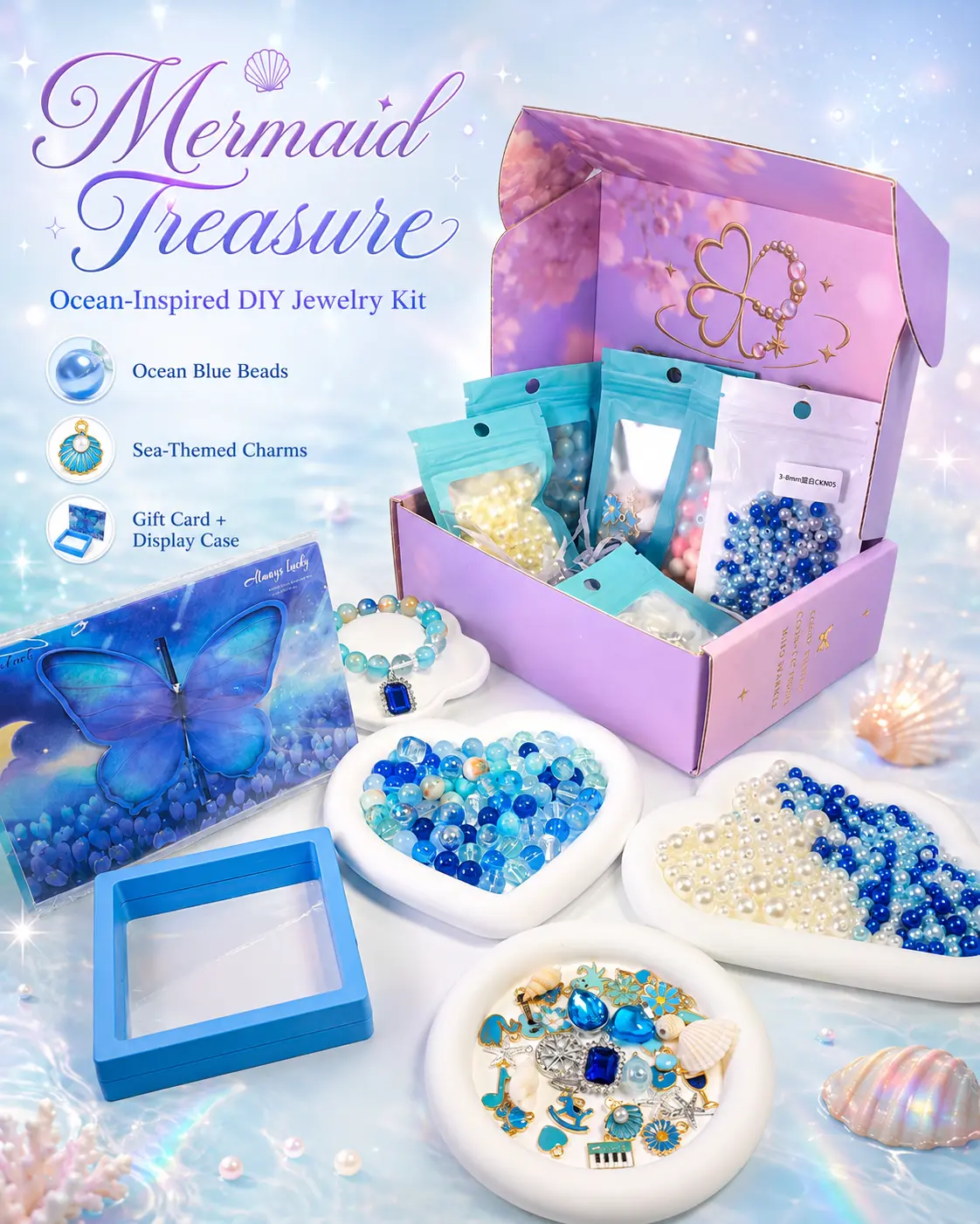 【Spectrafab】 DIY Jewelry Making Kit Gift Box, 500+ Beads (3–12mm) & 20+ Charms, Bracelet Craft Set for Necklaces, Keychains & Accessories, Fun Creative Gift for Kids & Adults, Includes Display Case & Butterfly Card