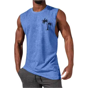 Men's Beach Tank Tops Funny Palm Tree Print Graphic Tee Shirts Casual Sleeveless Muscle T-Shirt Trendy Clothes