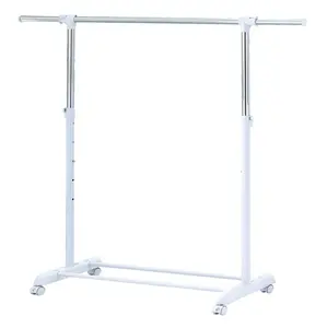 Mainstays Adjustable Rolling Garment Rack Metal Chrome - White - 84-121Wx44Dx123.5-163Hcm - Laundry Accessories Shoe