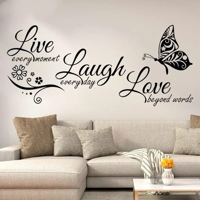 Live Laugh Love Butterfly Flower Wall Art Sticker - Modern Wall Decor, Quotes Vinyls Stickers, Home Decor, Living Room Decorative Ornaments