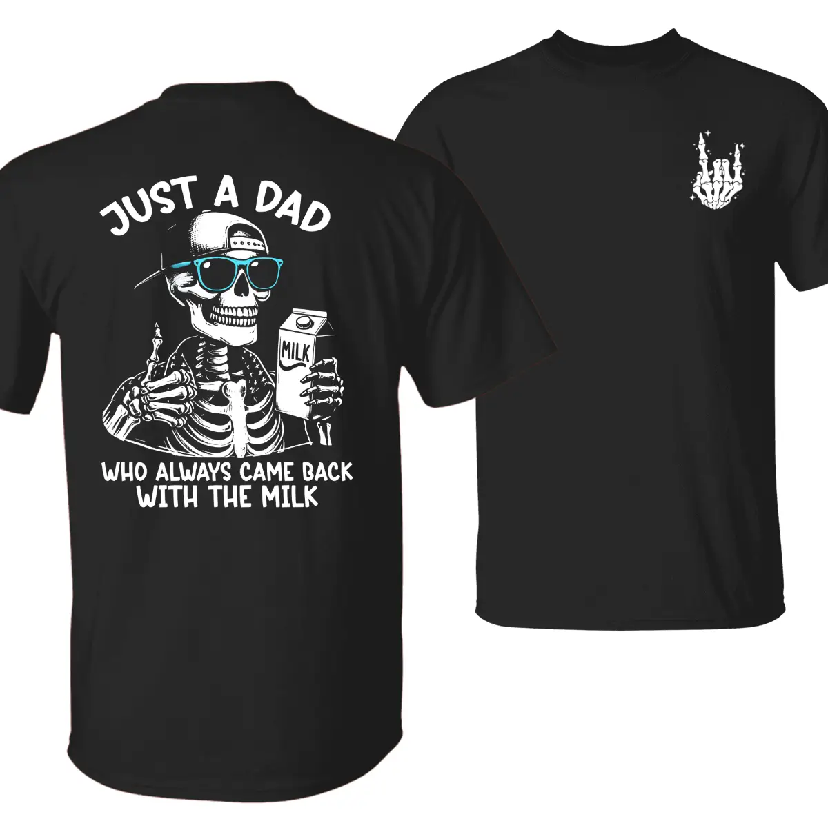 Dad With Milk T-Shirt Funny Skeleton Graphic Tee for Fathers With a Sense of Humor Great for Family Parties Unisex Tops Menswear Tiktok Shop Store