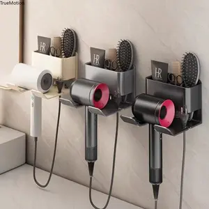 No Drill Metal Hair Dryer Holder - Wall Mounted Waterproof Rustproof Easy Install Bathroom Organizer with Cable Slot