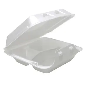 212 MAIN Disposable 8 in. Medium Foam Plates, 3-Compartment with Smartlock Hinged Lid, White Party & Festive Supplies, Case of 150